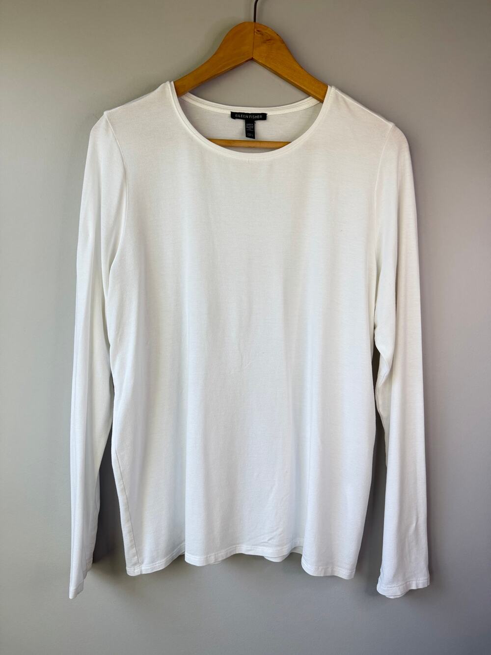 Eileen Fisher System Size L Crew Neck Long Sleeve Tee White